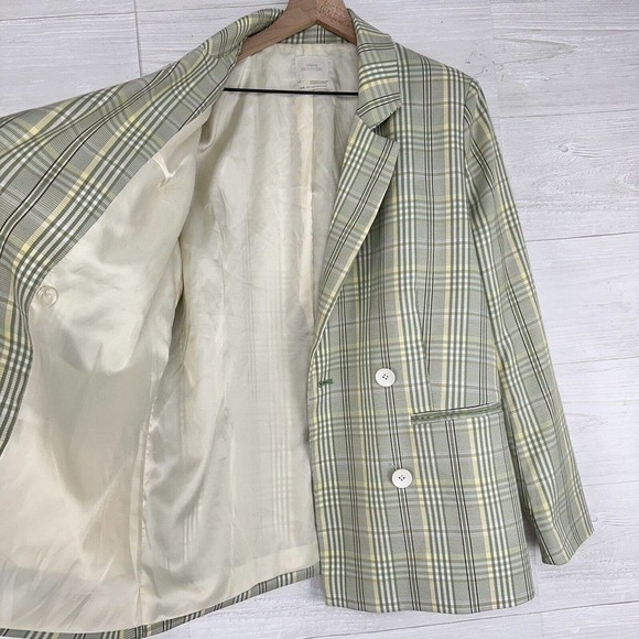 Urban Outfitters Womens Oversized Double Breasted Blazer Size Medium Plaid Green - Picture 6 of 14